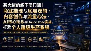 某大佬的线下闭门课｜商业推理与底层逻辑・内容创作与流量心法・AI核心概念与Claude Code实战，打造个人超级生产系统【录音+图片】-任任的小木屋 - 热点知汇