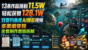 13条作品涨粉11.5W，轻松获赞128.1W，戏耍钓鱼佬AI爆款视频，多渠道变现，全套制作思路拆解-任任的小木屋 - 热点知汇
