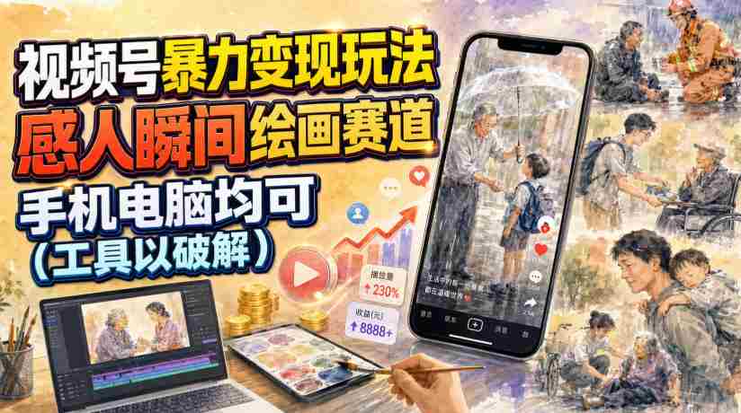 视频号暴力变现玩法，感人瞬间绘画赛道，手机电脑均可-任任的小木屋 - 热点知汇