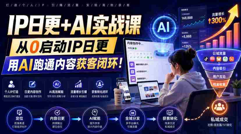 IP日更+AI实战课，从0启动IP日更，IP置顶视频制作+100条选题库搭建+10条日更规划，用AI跑通内容获客闭环!-任任的小木屋 - 热点知汇