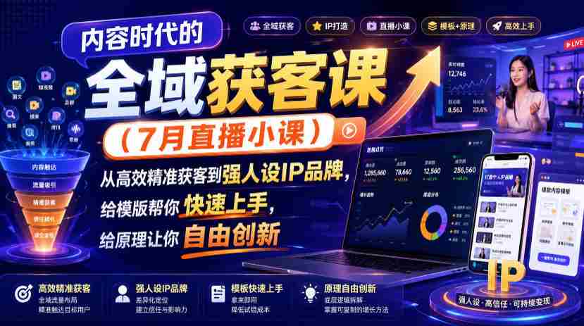 内容时代的全域获客课（7月直播小课），从高效精准获客到强人设IP品牌，给模版帮你快速上手，给原理让你自由创新-任任的小木屋 - 热点知汇