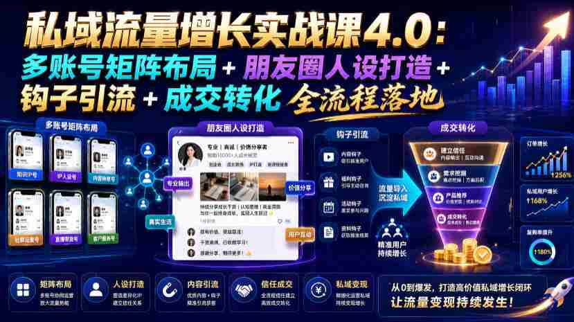 私域流量增长实战课4.0：多账号矩阵布局+朋友圈人设打造+钩子引流+成交转化全流程落地-任任的小木屋 - 热点知汇