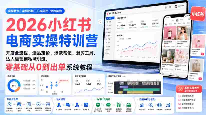2026小红书电商实操特训营｜开店全流程、选品定价、爆款笔记、混剪工具、达人运营到私域引流，零基础从0到出单系统教程-任任的小木屋 - 热点知汇