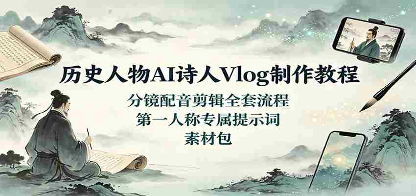 历史人物AI诗人Vlog制作教程：分镜配音剪辑全套流程，第一人称专属提示词素材包-任任的小木屋 - 热点知汇