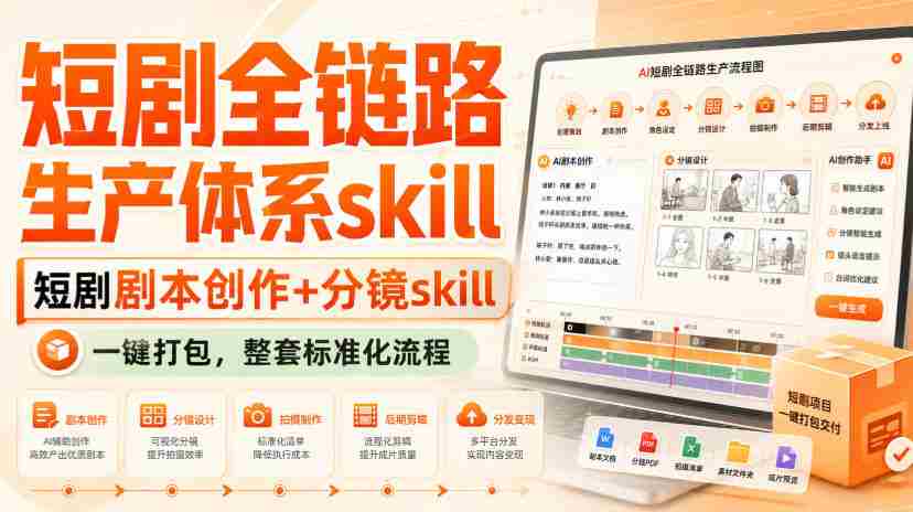 短剧全链路生产体系skill,短剧剧本创作+分镜skill,一键打包,整套标准化流程-任任的小木屋 - 热点知汇