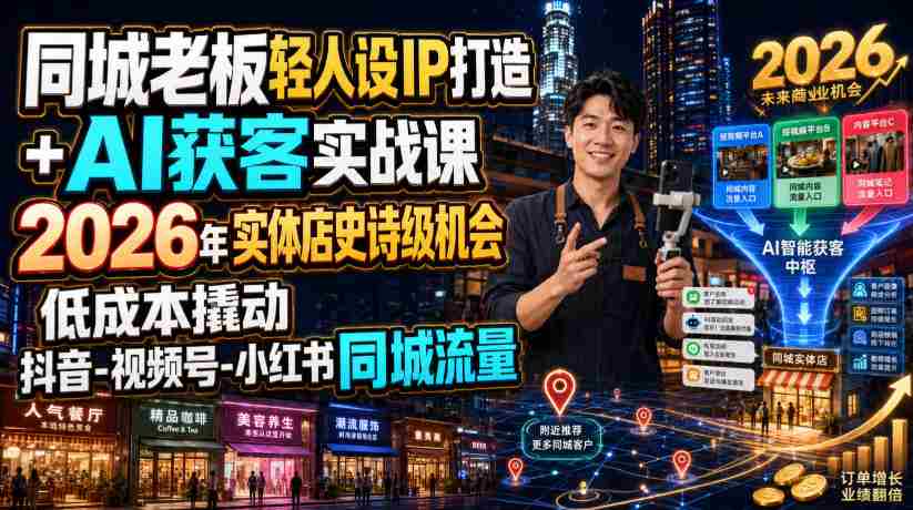 同城老板轻人设IP打造+AI获客实战课，2026年实体店史诗级机会，低成本撬动抖音-视频号-小红书同城流量-任任的小木屋 - 热点知汇