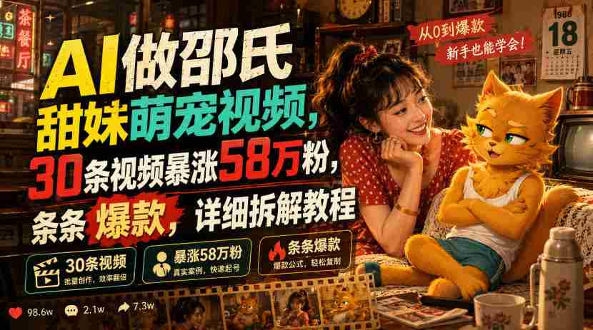 AI做邵氏甜妹萌宠视频，30条视频暴涨58万粉，条条爆款，详细拆解教程-任任的小木屋 - 热点知汇