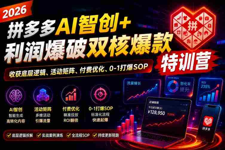 2026拼多多AI智创+利润爆破双核爆款特训营，收获底层逻辑、活动矩阵、付费优化、0-1打爆SOP-任任的小木屋 - 热点知汇