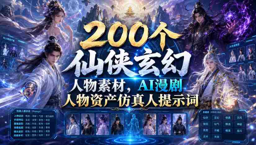 200个仙侠玄幻人物素材，AI漫剧人物资产仿真人提示词-任任的小木屋 - 热点知汇