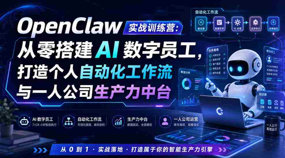 OpenClaw实战训练营：从零搭建AI数字员工，打造个人自动化工作流与一人公司生产力中台-任任的小木屋 - 热点知汇
