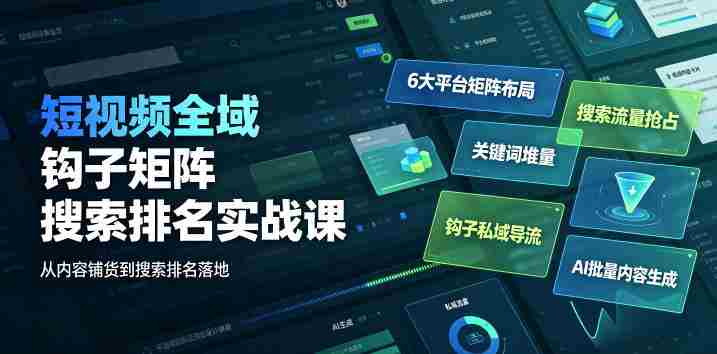 短视频全域钩子矩阵搜索排名实战课｜6大平台矩阵布局、关键词堆量抢占搜索流量、钩子私域导流、AI批量内容生成-任任的小木屋 - 热点知汇