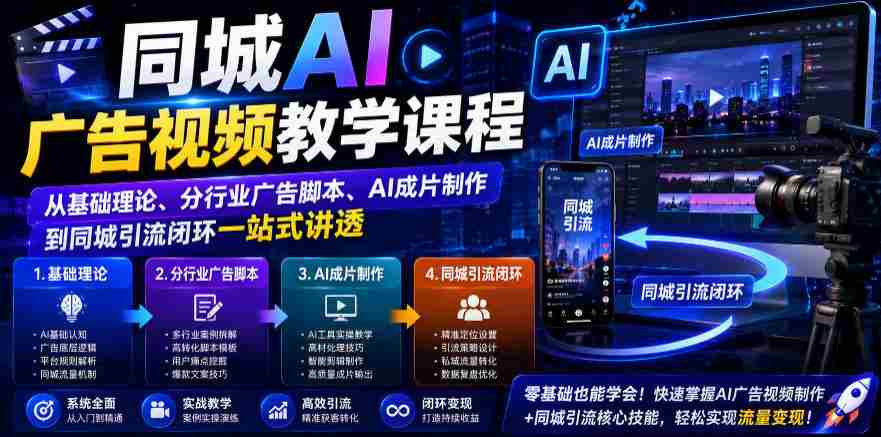 同城AI广告视频教学课程，从基础理论、分行业广告脚本、AI成片制作到同城引流闭环一站式讲透-任任的小木屋 - 热点知汇