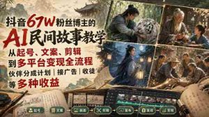 抖音67W粉丝博主的AI民间故事教学,从起号、文案、剪辑到多平台变现全流程,伙伴分成计划接广告等多种收益,月入1W+-任任的小木屋 - 热点知汇