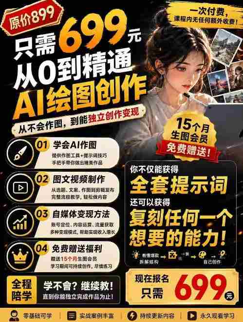 抖音10W粉丝博主的AI绘图教学，从0到精通AI绘图创作，从不会作图到能独立创作变现-任任的小木屋 - 热点知汇