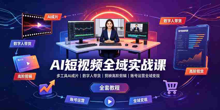 AI短视频全域实战课｜多工具AI成片、数字人带货、剪映高阶剪辑、账号运营全域变现全套教程-任任的小木屋 - 热点知汇
