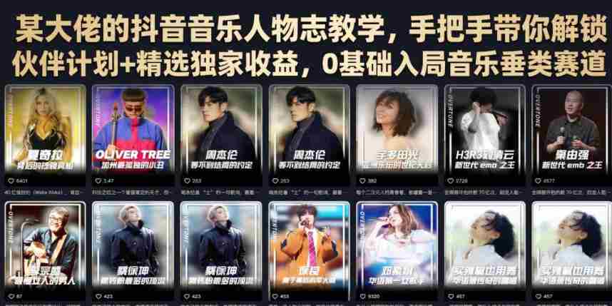 某大佬的抖音音乐人物志教学，手把手带你解锁伙伴计划+精选独家收益，0基础入局音乐垂类赛道-任任的小木屋 - 热点知汇