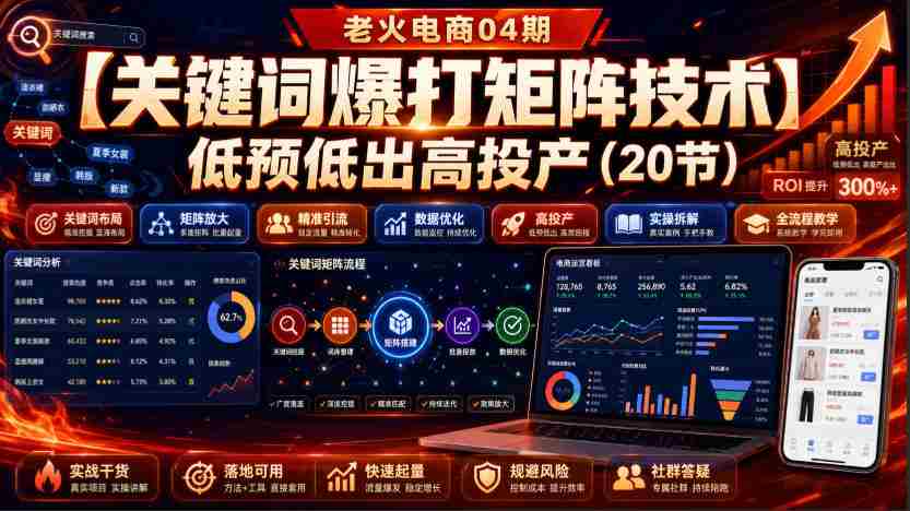 老火电商04期:【关键词爆打矩阵技术】低预低出高投产(20节)-任任的小木屋 - 热点知汇