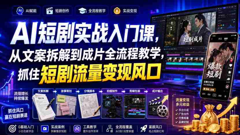 AI短剧实战入门课,从文案拆解到成片全流程教学,抓住短剧流量变现风口-任任的小木屋 - 热点知汇