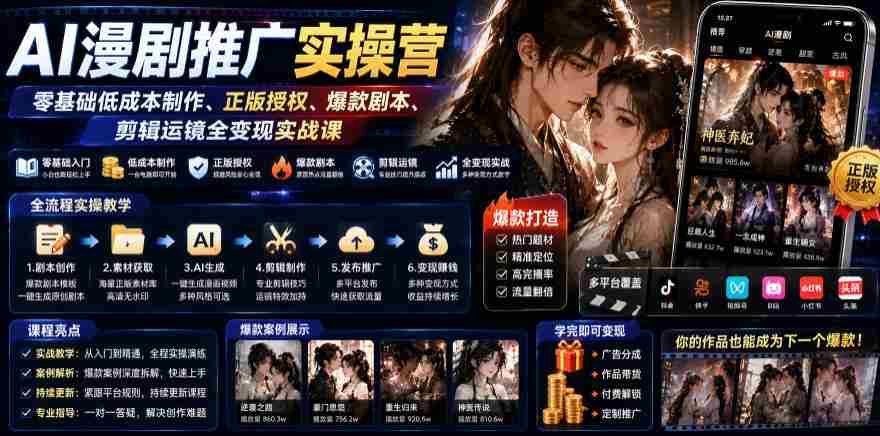AI漫剧推广实操营｜零基础低成本制作、正版授权、爆款剧本、剪辑运镜全变现实战课-任任的小木屋 - 热点知汇