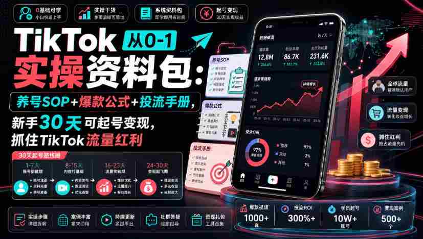 TikTok从0-1实操资料包：养号SOP+爆款公式+投流手册，新手30天可起号变现，抓住TikTok流量红利-任任的小木屋 - 热点知汇