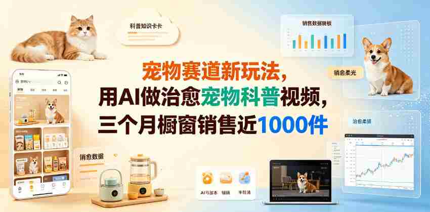 宠物赛道新玩法，用AI做治愈宠物科普视频，三个月橱窗销售近1000件【详细教学】-任任的小木屋 - 热点知汇