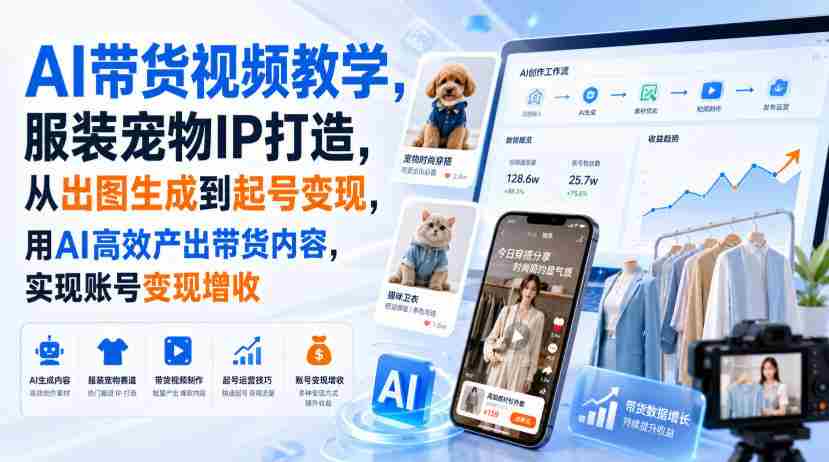 AI带货视频教学，服装宠物IP打造，从出图生成到起号变现，用AI高效产出带货内容，实现账号变现增收-任任的小木屋 - 热点知汇