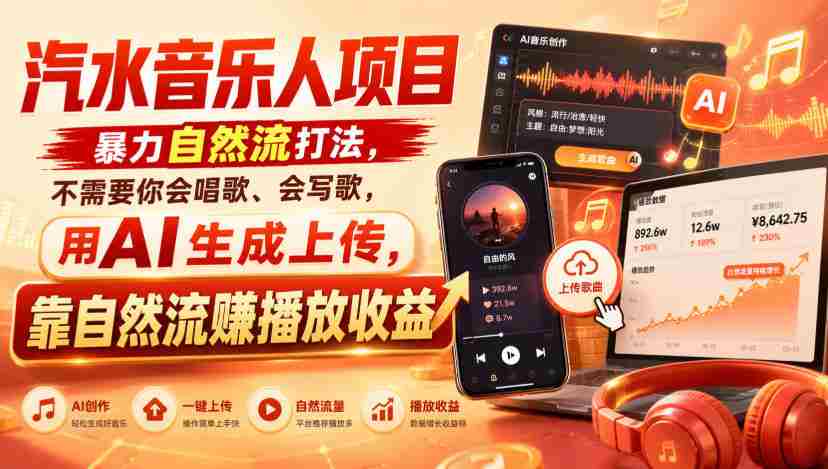 汽水音乐人项目，暴力自然流打法，不需要你会唱歌、会写歌，用AI生成上传，靠自然流賺播放收益-任任的小木屋 - 热点知汇