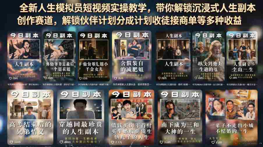全新人生模拟员短视频实操教学，带你解锁沉浸式人生副本创作赛道，解锁伙伴计划分成计划收徒接商单等多种收益-任任的小木屋 - 热点知汇