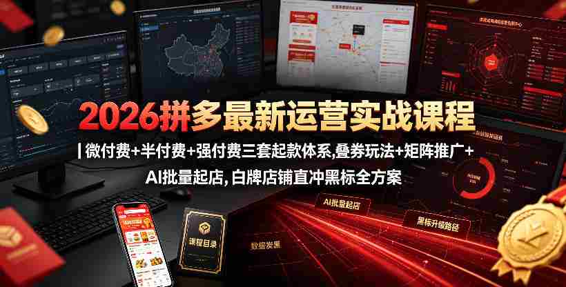 2026拼多多最新运营实战课程｜微付费+半付费+强付费三套起款体系，叠券玩法+矩阵推广+AI批量起店，白牌店铺直冲黑标全方案-任任的小木屋 - 热点知汇