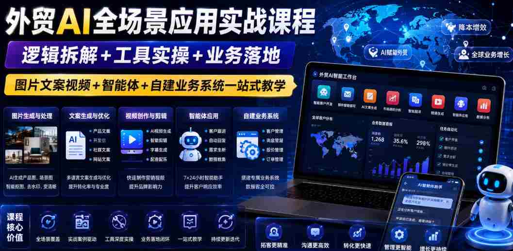 外贸AI全场景应用实战课程｜逻辑拆解+工具实操+业务落地，图片文案视频+智能体+自建业务系统一站式教学-任任的小木屋 - 热点知汇