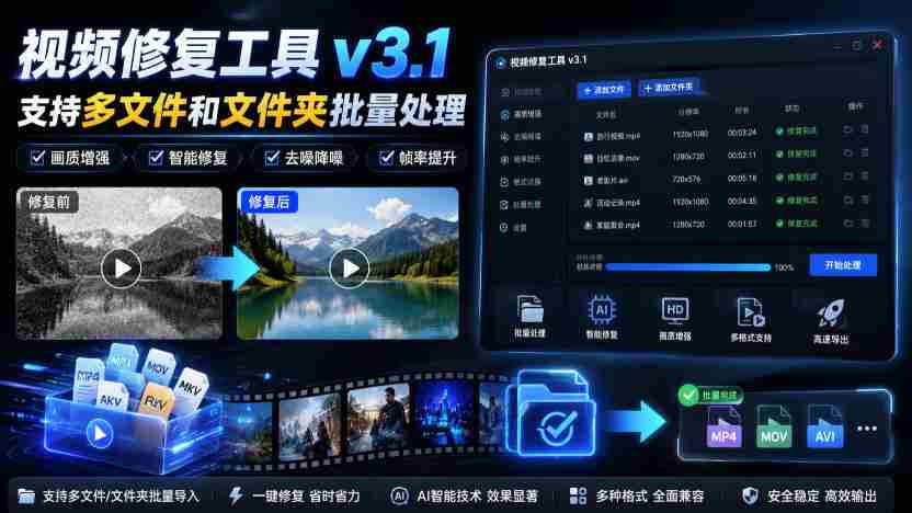 视频修复工具v3.1，支持多文件和文件夹批量处理-任任的小木屋 - 热点知汇