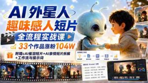 AI外星人趣味感人短片全流程实战课,33个作品涨粉104W,附赠AI催泪短片+AI亲情短片拆解+工作流与提示词-任任的小木屋 - 热点知汇