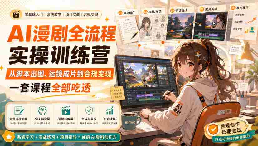 AI漫剧全流程实操训练营，从脚本出图、运镜成片到合规变现，一套课程全部吃透-任任的小木屋 - 热点知汇