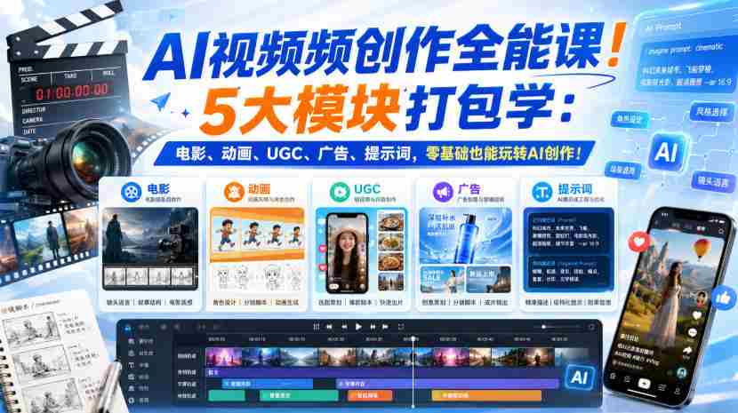 AI视频频创作全能课!5大模块打包学:电影、动画、UGC、广告、提示词,零基础也能玩转AI创作!【原创双语字幕】-任任的小木屋 - 热点知汇