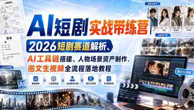 AI短剧实战带练营｜2026短剧赛道解析、AI工具链搭建、人物场景资产制作、图文生视频全流程落地教程-任任的小木屋 - 热点知汇