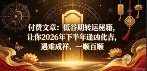 付费文章：低谷期转运秘籍，让你2026年下半年逢凶化吉，遇难成祥，一顺百顺-任任的小木屋 - 热点知汇