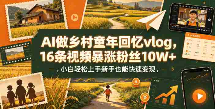 AI做乡村童年回忆vlog，16条视频暴涨粉丝10W+，小白轻松上手新手也能快速变现-任任的小木屋 - 热点知汇