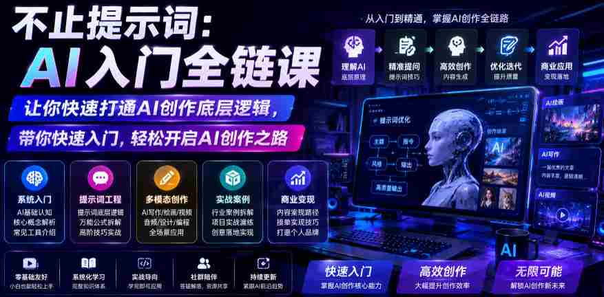 不止提示词：AI入门全链课，让你快速打通AI创作底层逻辑，带你快速入门，轻松开启AI创作之路-任任的小木屋 - 热点知汇