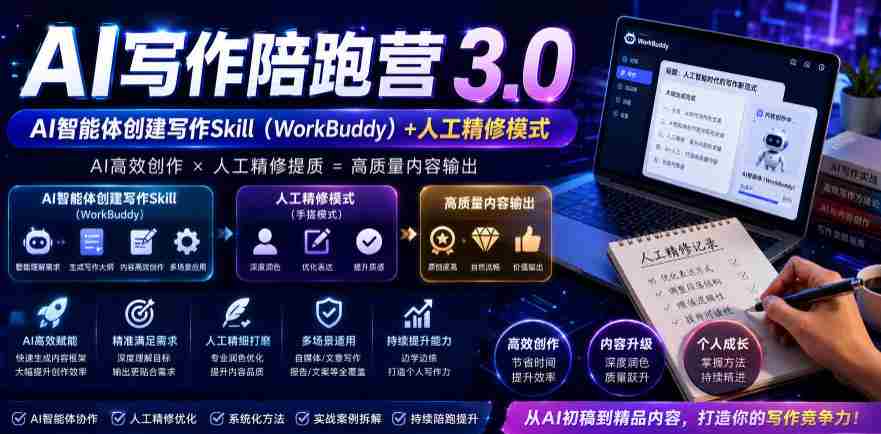 AI写作陪跑营3.0，Ai智能体创建写作skill（workbuddy）+人工手写模式（手搓模式），去除AI痕迹（头条号、公众号、百家号）-任任的小木屋 - 热点知汇