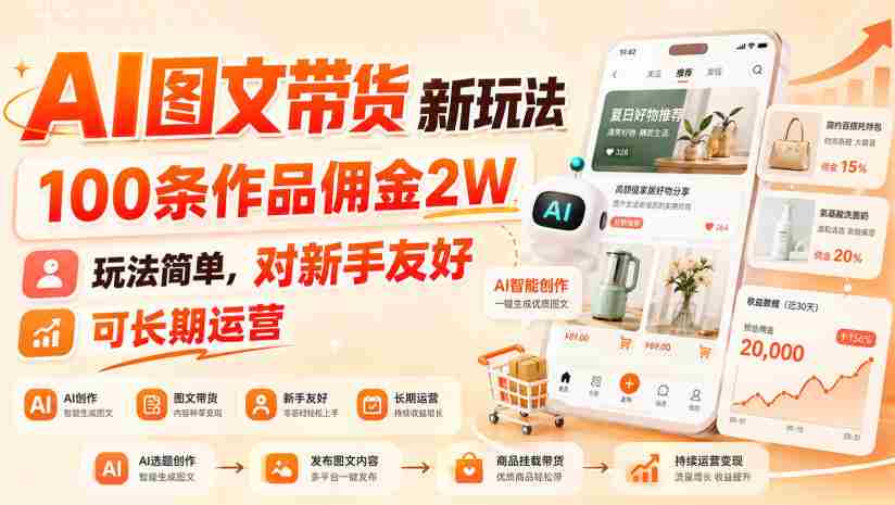 AI图文带货新玩法，100条作品佣金2W，玩法简单，对新手友好，可长期运营-任任的小木屋 - 热点知汇