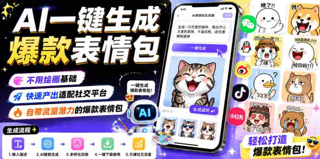 AI一键生成爆款表情包，不用绘画基础，快速产出适配社交平台，自带流量潜力的爆款表情包-任任的小木屋 - 热点知汇