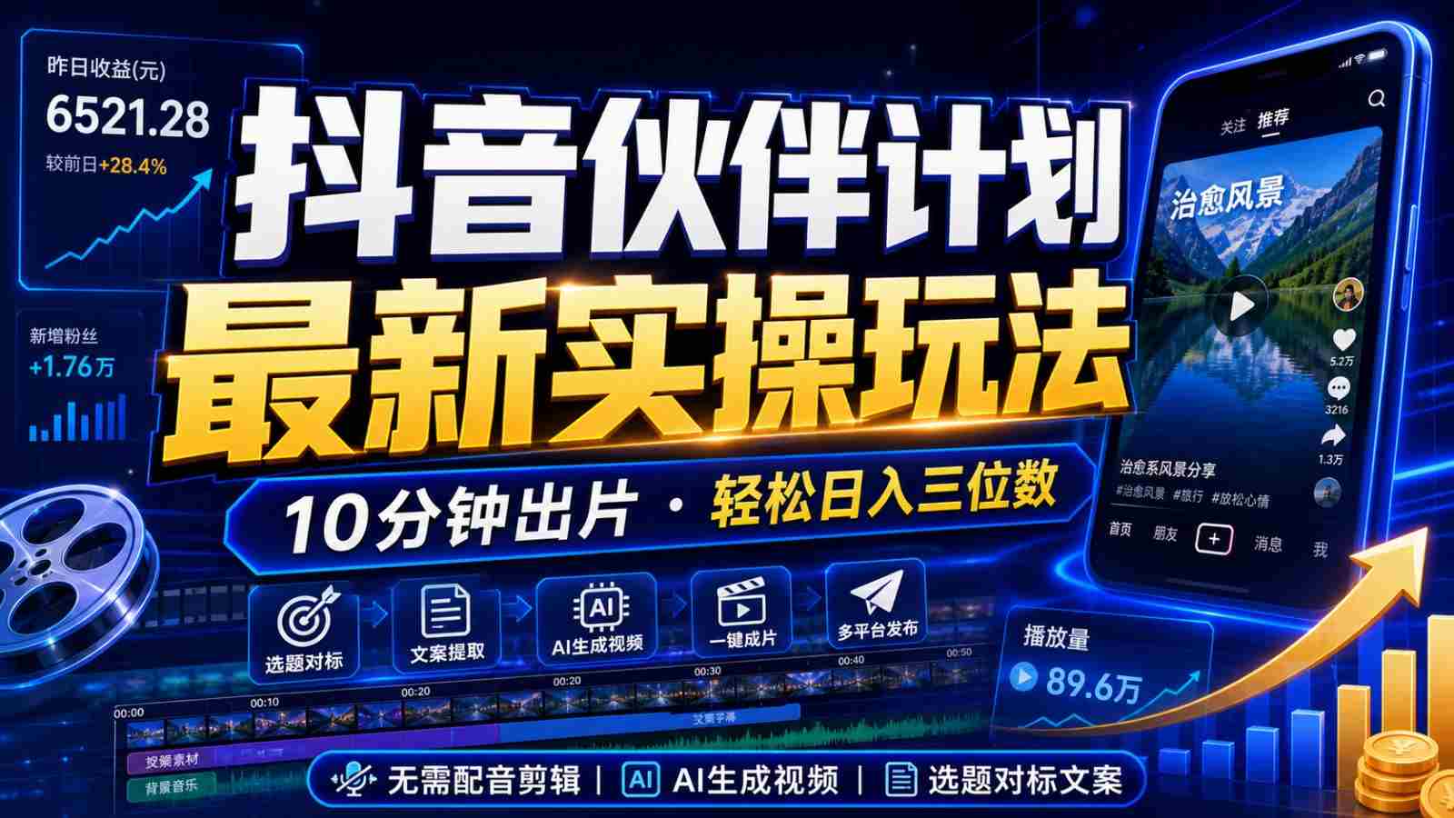 抖音伙伴计划最新暴利玩法,不用找素材和剪辑,10分钟出一条原创视频,轻松日入三位数-任任的小木屋 - 热点知汇