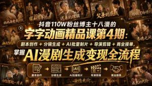 抖音110W粉丝博主十八漫的字字动画精品课第4期：剧本创作+分镜生成+剪辑+商业接单，掌握AI漫剧生成变现全流程-任任的小木屋 - 热点知汇