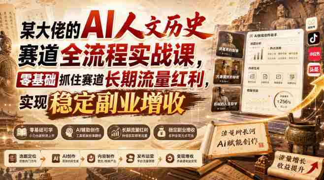 某大佬的AI人文历史赛道全流程实战课，零基础抓住赛道长期流量红利，实现稳定副业增收-任任的小木屋 - 热点知汇