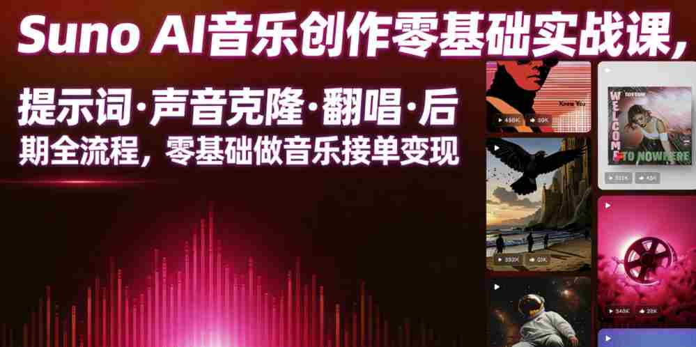 Suno AI音乐创作实战课，提示词・声音克隆・翻唱・后期全流程，零基础做音乐接单变现-任任的小木屋 - 热点知汇