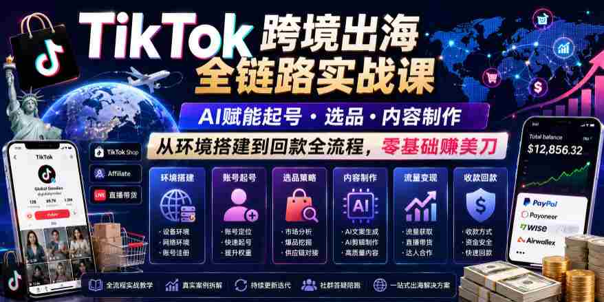 TikTok跨境出海全链路实战课，AI赋能起号・选品・内容制作，从环境搭建到回款全流程，零基础賺美刀-任任的小木屋 - 热点知汇