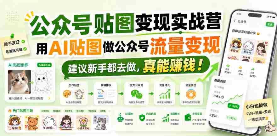 公众号贴图变现实战营，用AI贴图做公众号流量变现，建议新手都去做，真能賺钱！-任任的小木屋 - 热点知汇