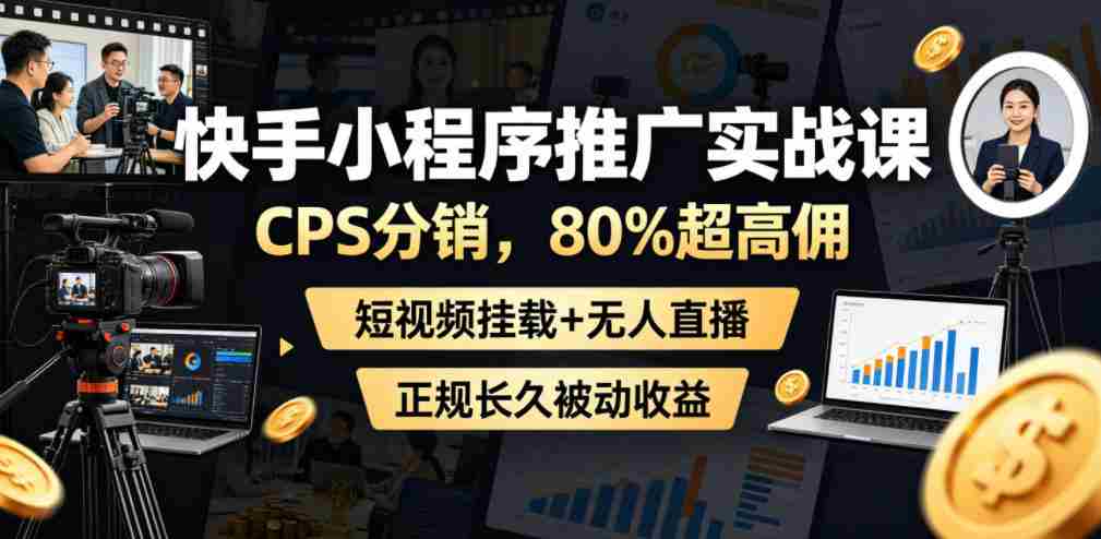 快手小程序推广实战课，CPS分销，80%超高佣，短视频挂载+无人直播，正规长久被动收益-任任的小木屋 - 热点知汇