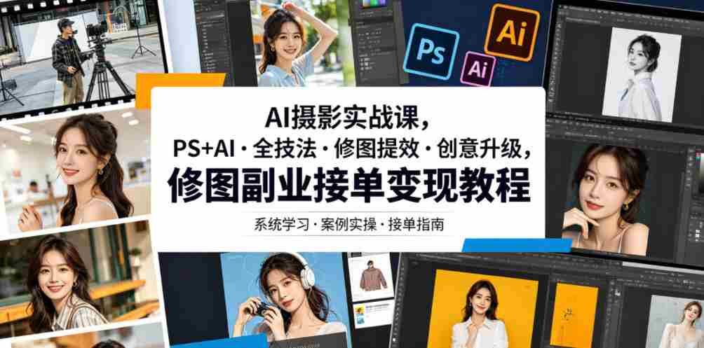 AI摄影实战课，PS+AI・全技法・修图提效・创意升级，修图副业接单变现教程-任任的小木屋 - 热点知汇