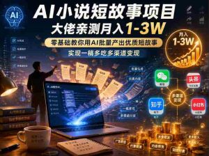 AI小说短故事项目,大佬亲测月入1-3W,零基础教你用AI批量产出优质短故事,实现一稿多吃多渠道变现-任任的小木屋 - 热点知汇